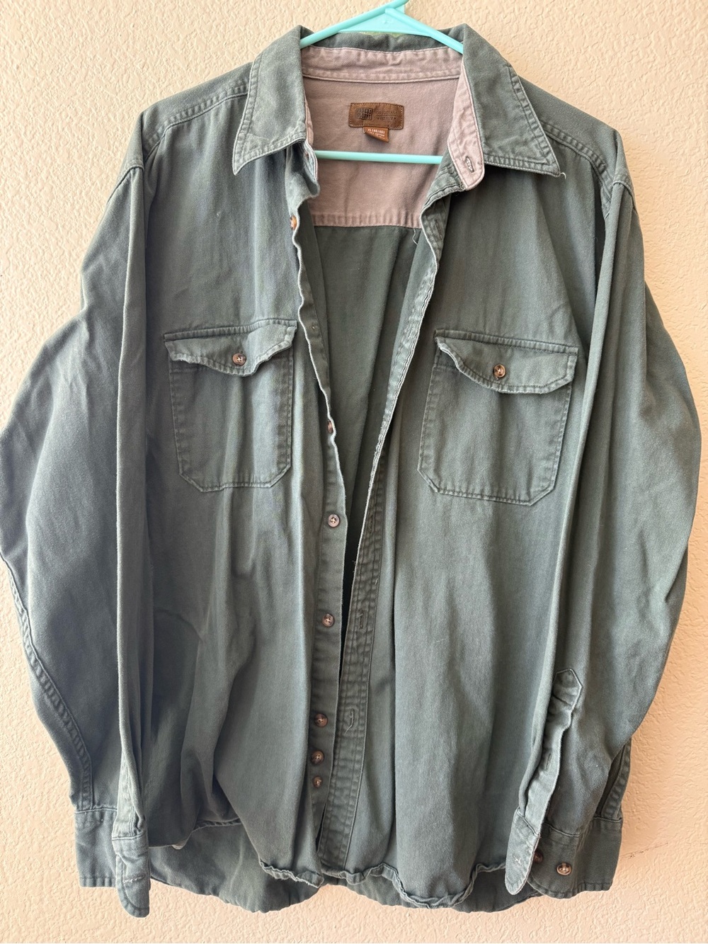 Vintage Men Faded Glory green cotton button-up shirt in Size XL